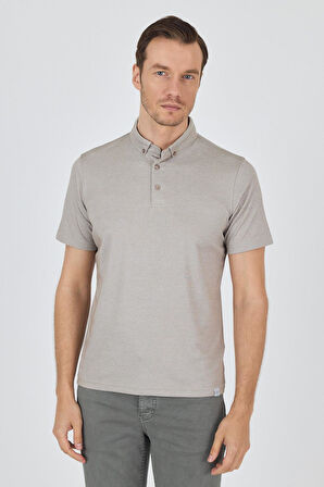 Bej Kısa Kol Düz Suprem Polo Yaka Cepsiz Pamuklu Casual Slim Fit Tişört 1011250160_605