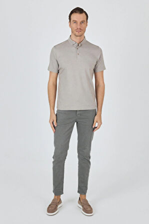 Bej Kısa Kol Düz Suprem Polo Yaka Cepsiz Pamuklu Casual Slim Fit Tişört 1011250160_605