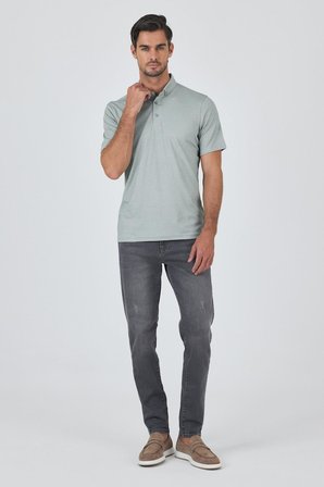 A.Yeşil Kısa Kol Düz Suprem Polo Yaka Cepsiz Pamuklu Casual Slim Fit Tişört 1011250160_607
