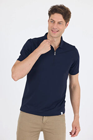 Koyu Lacivert Kısa Kol Düz Suprem Polo Yaka Cepsiz Esnek Casual Slim Fit Tişört 1011250161_200