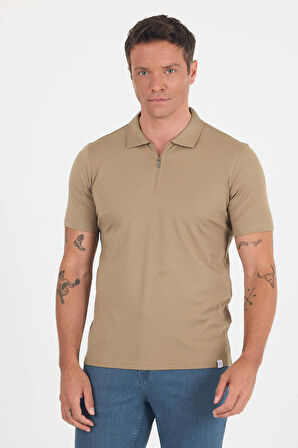 Koyu Vizon Kısa Kol Düz Suprem Polo Yaka Cepsiz Esnek Casual Slim Fit Tişört 1011250161_405