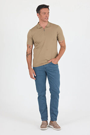 Koyu Vizon Kısa Kol Düz Suprem Polo Yaka Cepsiz Esnek Casual Slim Fit Tişört 1011250161_405