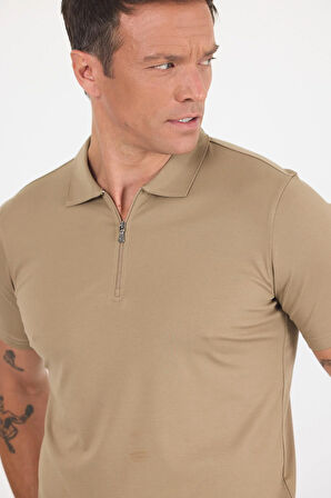 Koyu Vizon Kısa Kol Düz Suprem Polo Yaka Cepsiz Esnek Casual Slim Fit Tişört 1011250161_405