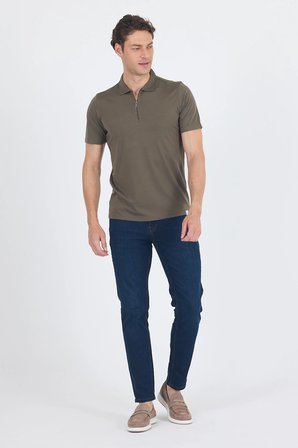 Koyu Haki Kısa Kol Düz Suprem Polo Yaka Cepsiz Esnek Casual Slim Fit Tişört 1011250161_720