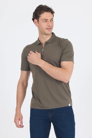 Koyu Haki Kısa Kol Düz Suprem Polo Yaka Cepsiz Esnek Casual Slim Fit Tişört 1011250161_720