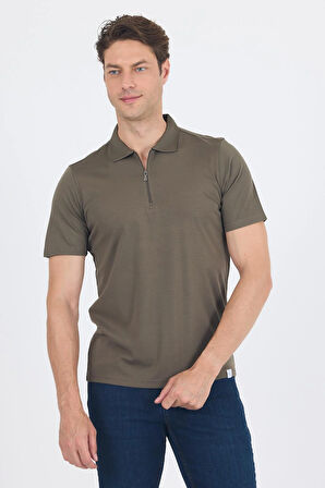 Koyu Haki Kısa Kol Düz Suprem Polo Yaka Cepsiz Esnek Casual Slim Fit Tişört 1011250161_720
