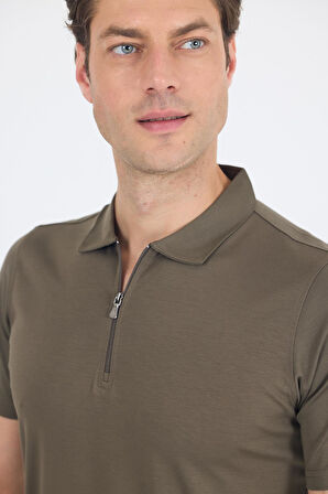 Koyu Haki Kısa Kol Düz Suprem Polo Yaka Cepsiz Esnek Casual Slim Fit Tişört 1011250161_720