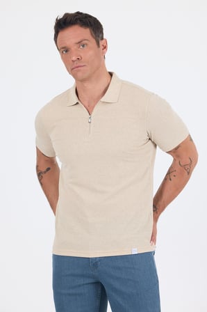 Bej Kısa Kol Düz Suprem Polo Yaka Cepsiz Pamuklu Casual Slim Fit Tişört 1011250162_591