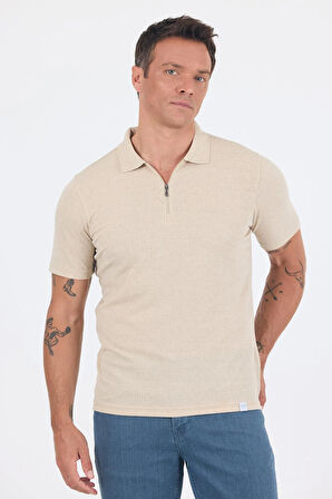 Bej Kısa Kol Düz Suprem Polo Yaka Cepsiz Pamuklu Casual Slim Fit Tişört 1011250162_591