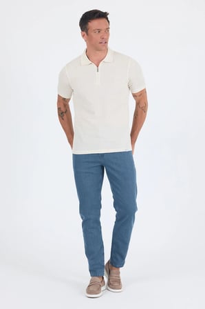 Ekru Kısa Kol Düz Suprem Polo Yaka Cepsiz Pamuklu Casual Slim Fit Tişört 1011250162_609