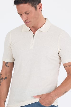 Ekru Kısa Kol Düz Suprem Polo Yaka Cepsiz Pamuklu Casual Slim Fit Tişört 1011250162_609