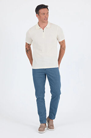 Ekru Kısa Kol Düz Suprem Polo Yaka Cepsiz Pamuklu Casual Slim Fit Tişört 1011250162_609