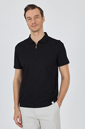 Siyah Kısa Kol Düz Suprem Polo Yaka Cepsiz Pamuklu Casual Slim Fit Tişört 1011250164_001