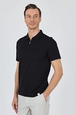 Siyah Kısa Kol Düz Suprem Polo Yaka Cepsiz Pamuklu Casual Slim Fit Tişört 1011250164_001