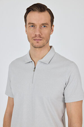 Gri Kısa Kol Düz Suprem Polo Yaka Cepsiz Pamuklu Casual Slim Fit Tişört 1011250164_100