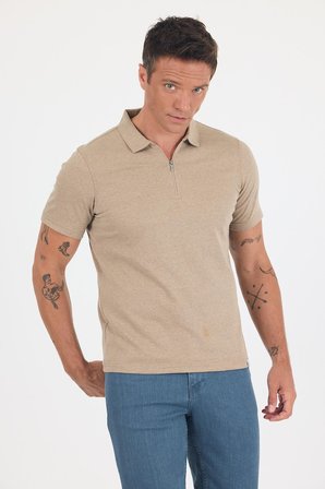 Kahverengi Kısa Kol Düz Suprem Polo Yaka Cepsiz Pamuklu Casual Slim Fit Tişört 1011250164_402