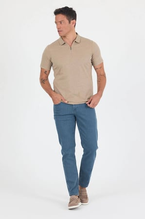 Kahverengi Kısa Kol Düz Suprem Polo Yaka Cepsiz Pamuklu Casual Slim Fit Tişört 1011250164_402