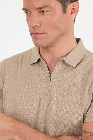 Kahverengi Kısa Kol Düz Suprem Polo Yaka Cepsiz Pamuklu Casual Slim Fit Tişört 1011250164_402