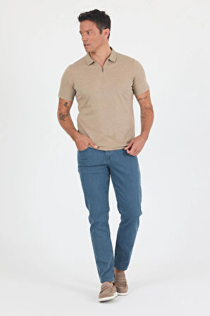 Kahverengi Kısa Kol Düz Suprem Polo Yaka Cepsiz Pamuklu Casual Slim Fit Tişört 1011250164_402