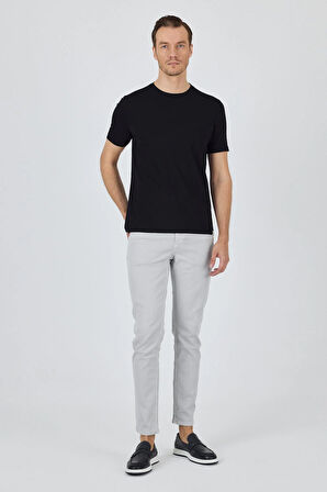 Siyah Kısa Kol Bisiklet Yaka Cepsiz Pamuklu Casual Slim Fit Tişört 1011250165