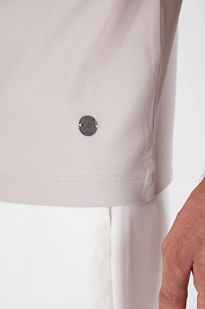 Açık Bej Kısa Kol Bisiklet Yaka Cepsiz Pamuklu Casual Slim Fit Tişört 1011250165