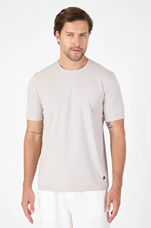 Açık Bej Kısa Kol Bisiklet Yaka Cepsiz Pamuklu Casual Slim Fit Tişört 1011250165