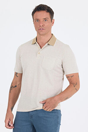 Bej Kısa Kol Polo Yaka Cepli Classic Standart Beden Tişört 1011250171