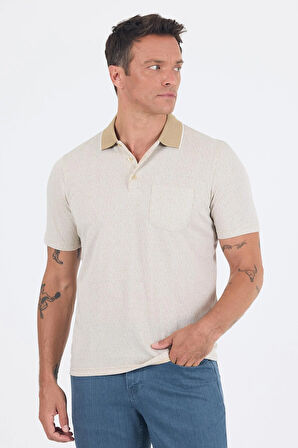 Bej Kısa Kol Polo Yaka Cepli Classic Standart Beden Tişört 1011250171