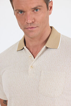 Bej Kısa Kol Polo Yaka Cepli Classic Standart Beden Tişört 1011250171