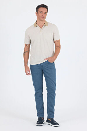 Bej Kısa Kol Polo Yaka Cepli Classic Standart Beden Tişört 1011250171