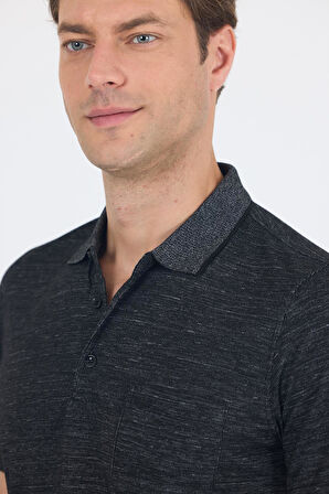 Siyah Kısa Kol Polo Yaka Cepli Classic Standart Beden Tişört 1011250172