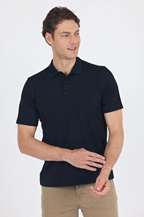 Siyah Kısa Kol Polo Yaka Cepli Classic Standart Beden Tişört 1011250173