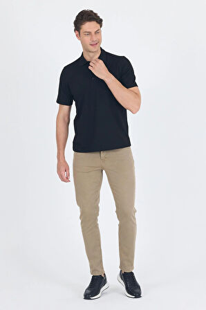 Siyah Kısa Kol Polo Yaka Cepli Classic Standart Beden Tişört 1011250173