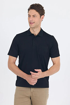 Siyah Kısa Kol Polo Yaka Cepli Classic Standart Beden Tişört 1011250173