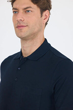 Koyu Lacivert Kısa Kol Polo Yaka Cepli Classic Standart Beden Tişört 1011250173