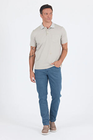 Açık Bej Kısa Kol Polo Yaka Cepli Classic Standart Beden Tişört 1011250173