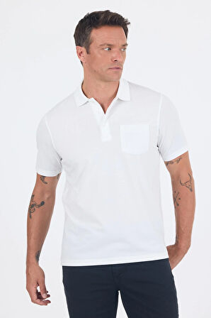Beyaz Kısa Kol Polo Yaka Cepli Classic Standart Beden Tişört 1011250173