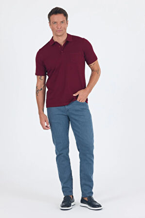 Bordo Kısa Kol Polo Yaka Cepli Classic Standart Beden Tişört 1011250173