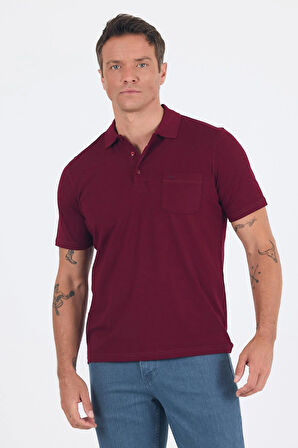 Bordo Kısa Kol Polo Yaka Cepli Classic Standart Beden Tişört 1011250173