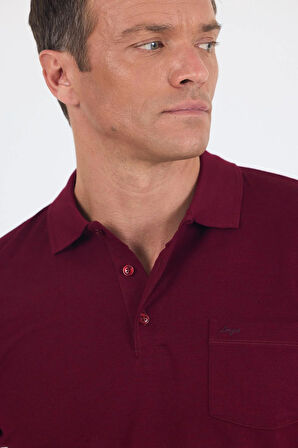 Bordo Kısa Kol Polo Yaka Cepli Classic Standart Beden Tişört 1011250173