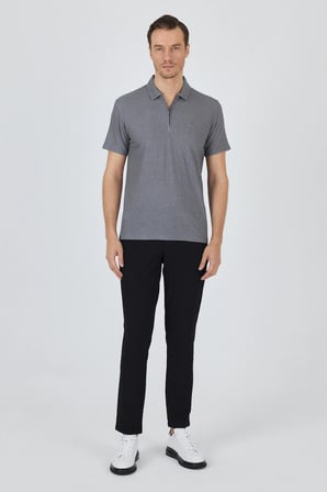Koyu Antrasit Polo Yaka Kısa Kol Cepsiz Slim Fit Classic Tişört 1011250176