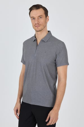 Koyu Antrasit Polo Yaka Kısa Kol Cepsiz Slim Fit Classic Tişört 1011250176