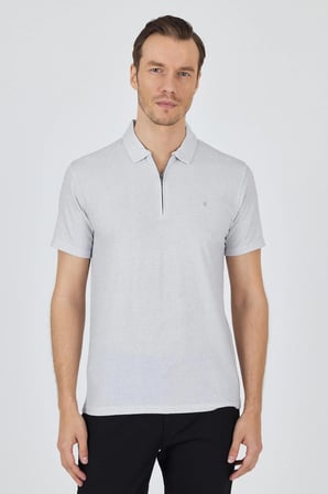 Gri Polo Yaka Kısa Kol Cepsiz Slim Fit Classic Tişört 1011250176