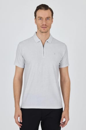 Gri Polo Yaka Kısa Kol Cepsiz Slim Fit Classic Tişört 1011250176
