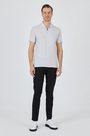 Gri Polo Yaka Kısa Kol Cepsiz Slim Fit Classic Tişört 1011250176