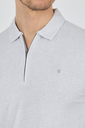 Gri Polo Yaka Kısa Kol Cepsiz Slim Fit Classic Tişört 1011250176