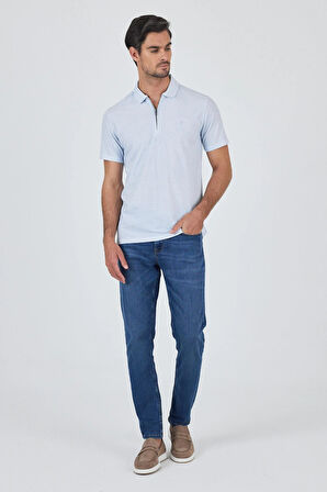 Koyu Mavi Polo Yaka Kısa Kol Cepsiz Slim Fit Classic Tişört 1011250176