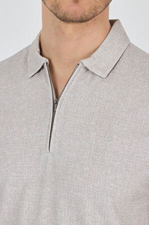 Bej Polo Yaka Kısa Kol Cepsiz Slim Fit Classic Tişört 1011250176