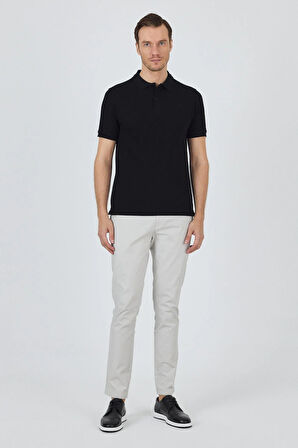 Siyah Polo Yaka Kısa Kol Cepsiz Slim Fit Classic Pamuklu Tişört 1011250177