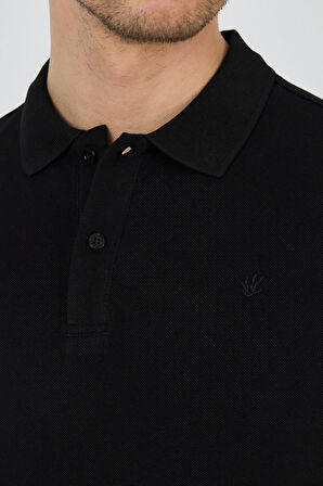 Siyah Polo Yaka Kısa Kol Cepsiz Slim Fit Classic Pamuklu Tişört 1011250177